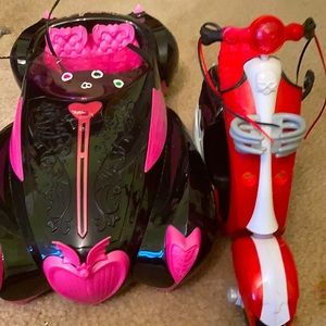 Monster High car and Monster High moped.
